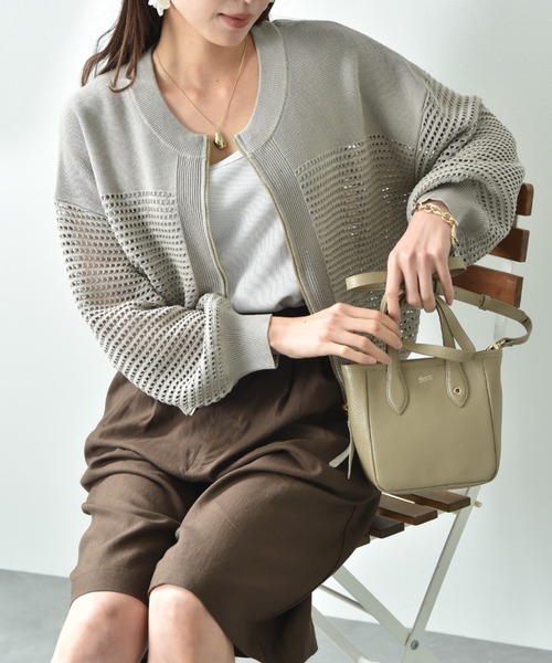 INTERPLANET カーディガン メッシュニットZIPブルゾン