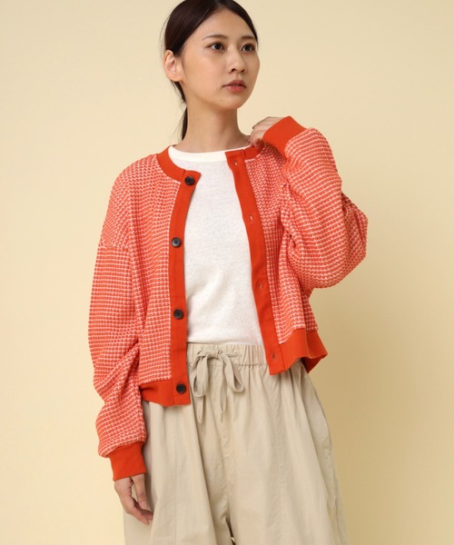 カーディガン M2363 ＴＷＯ−ＴＯＮＥ　ＷＡＦＦＬＥ　カーディガン レディース