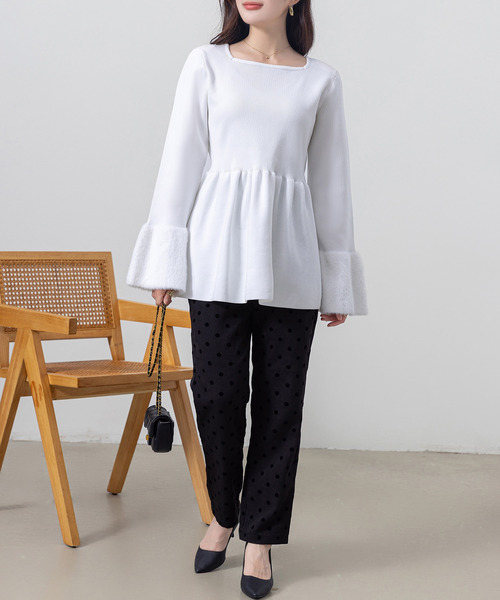 DAY CLOSET ニット セーター レディース 長袖2WAYファーベルスリーブ