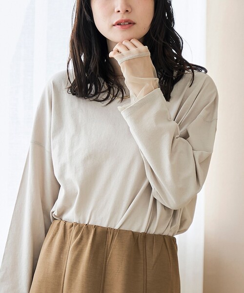 coen（コーエン） tシャツ 「再入荷・新色登場」袖チュール切替ロング