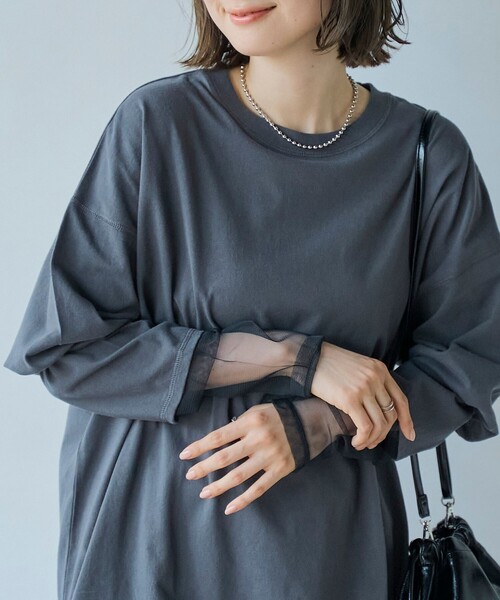 coen（コーエン） tシャツ 「再入荷・新色登場」袖チュール切替ロング