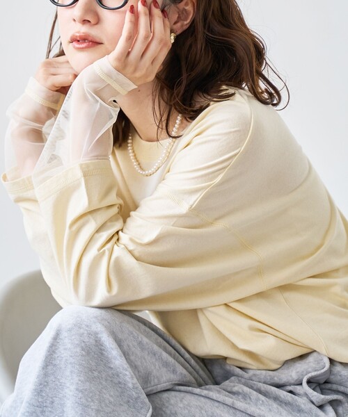 coen（コーエン） tシャツ 「再入荷・新色登場」袖チュール切替ロング