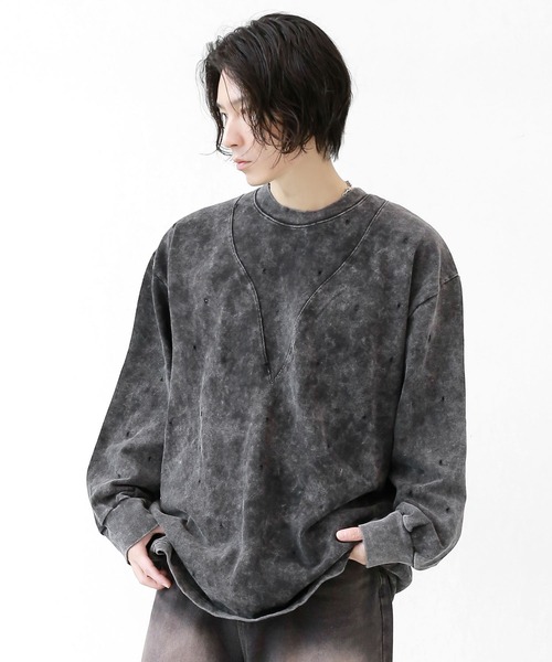 tシャツ ダメージ加工 ケミカルウォッシュ ユニセックス ロンT レディース メンズ