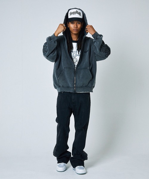 パーカー フーディ｜Studs Cross Patch Zip Hoodie｜SUPPLIER メンズ レディース