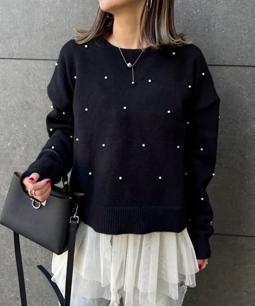 最終値下げ★Ameri vintage パールビジューニット AZUL BY MOUSSY | パールビジューニットトップス (ニット ) |SHEL'TTER