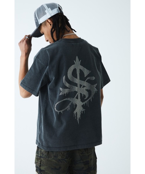SUPPLIER tシャツ Tシャツ｜Vintage Wash Melt Cross Rhinestone