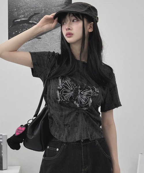 tシャツ ダメージバタフライTシャツ レディース