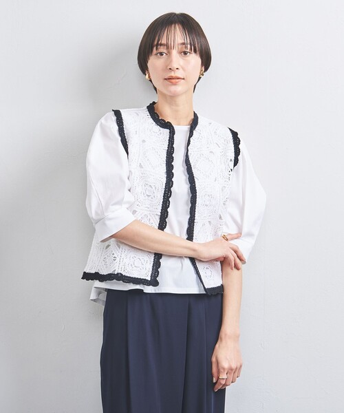 UNITED ARROWS ベスト ジレ クロッシー エンブロイダリー ニット