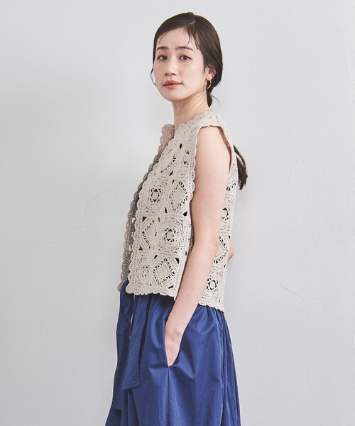 UNITED ARROWS ベスト ジレ クロッシー エンブロイダリー ニット