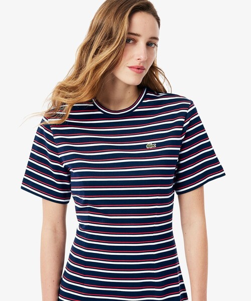 LACOSTE ワンピース バイカラーボーダーTシャツドレス / フレア