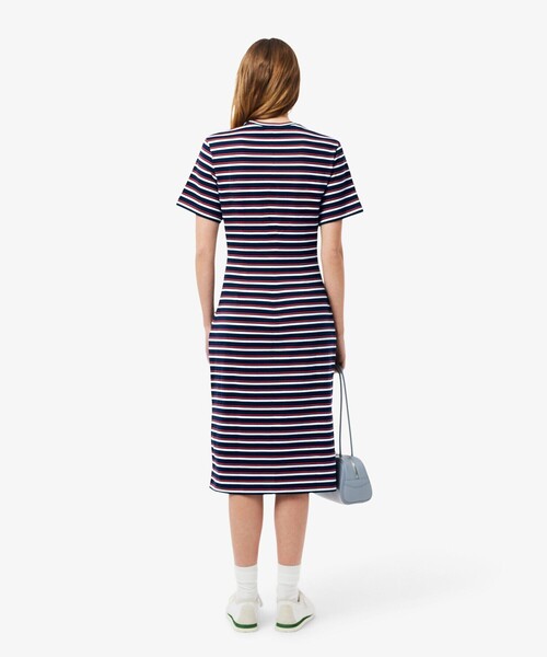 LACOSTE ワンピース バイカラーボーダーTシャツドレス / フレア