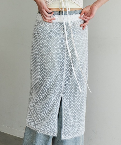 パールビーズ　ロングスカート　ホワイトパール MAISON SPECIAL（メゾンスペシャル） スカート Pearl Beaded Skirt