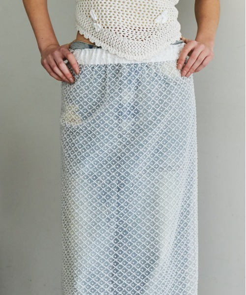 パールビーズ　ロングスカート　ホワイトパール MAISON SPECIAL（メゾンスペシャル） スカート Pearl Beaded Skirt