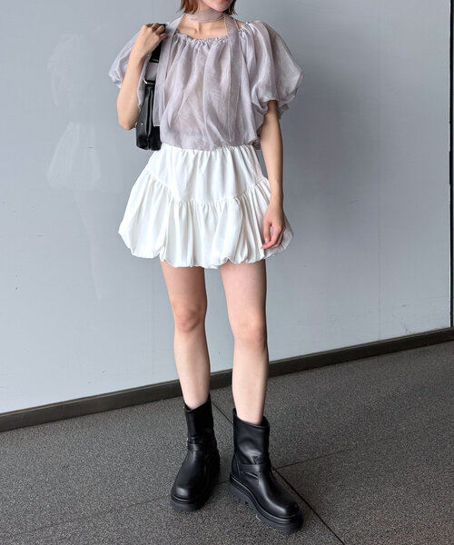 mline プリーツバルーンスカパン チャコールグレー mline]プリーツバルーンスカパン | mline(エムライン)レディース