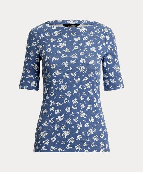 LAUREN RALPH tシャツ フローラル ストレッチ コットン ボート