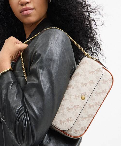 コーチ ロゴプリント ショルダーバッグ COACH (コーチ) デニム×レザー ロゴプリント ショルダーバッグ