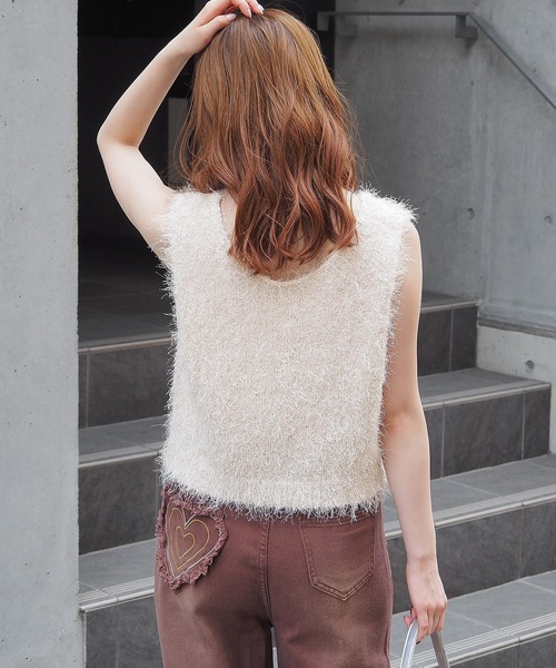 ラメフェザーベスト AZUL BY MOUSSY | ラメフェザーVネックニットベスト (カーディガン