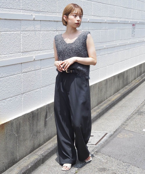 ラメフェザーベスト AZUL BY MOUSSY | ラメフェザーVネックニットベスト (カーディガン