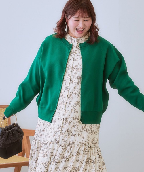 SMILELAND カーディガン 「大きいサイズ」スポンジニットジップアップ