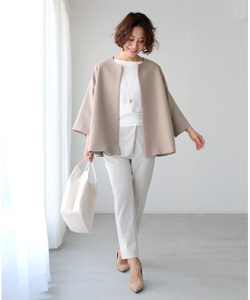 「Ehre style」 ノーカラージャケット S ベージュ レディース