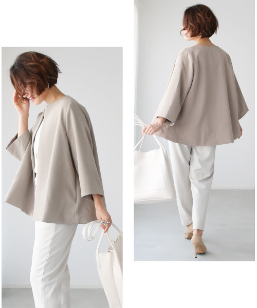 「Ehre style」 ノーカラージャケット S ベージュ レディース
