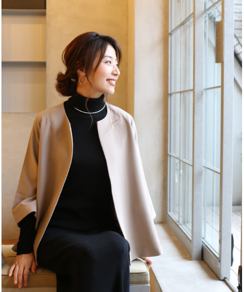 「Ehre style」 ノーカラージャケット S ベージュ レディース