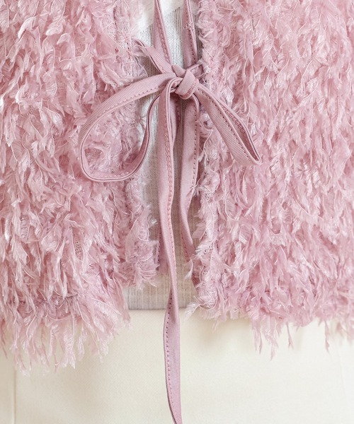 Anely カーディガン フリンジ シャギー リボン ショート カーディガン