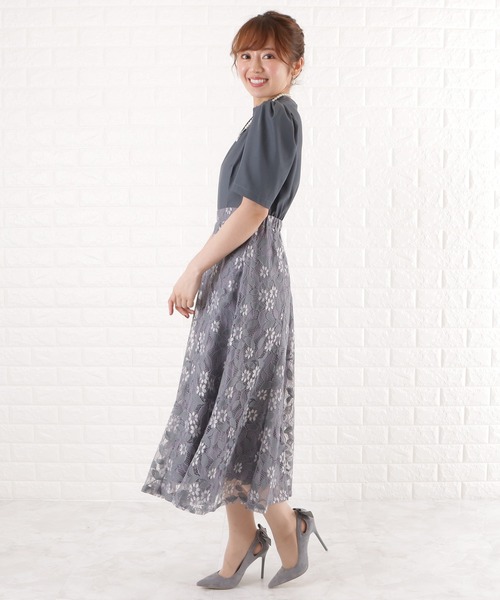 「Lace Ladies」 半袖ワンピース L ネイビー レディース_画像5
