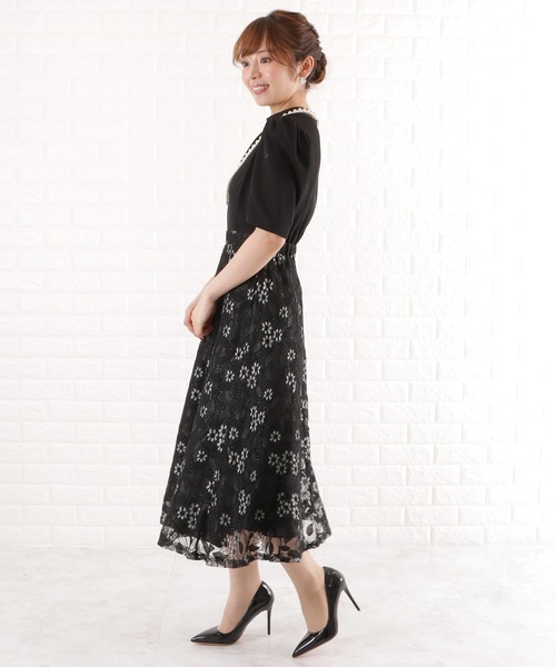 「Lace Ladies」 半袖ワンピース L ネイビー レディース_画像8