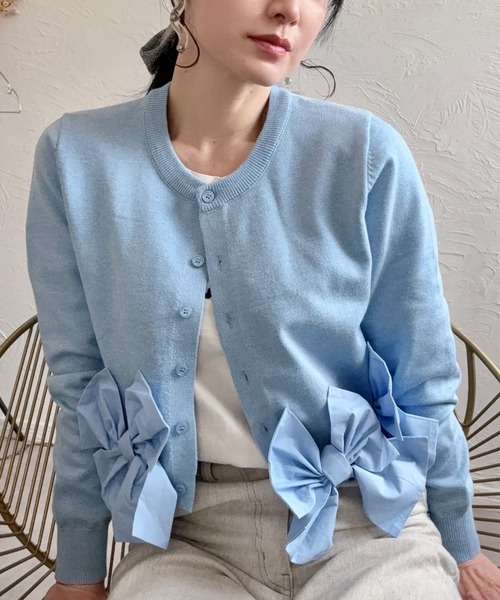 RED  VALENTINO♡リボンカーディガン セール】リボンジャガードニットカーディガン（カーディガン/ボレロ