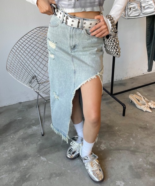 「SHAGGIE」 デニムスカート FREE ライトブルー レディース_画像9