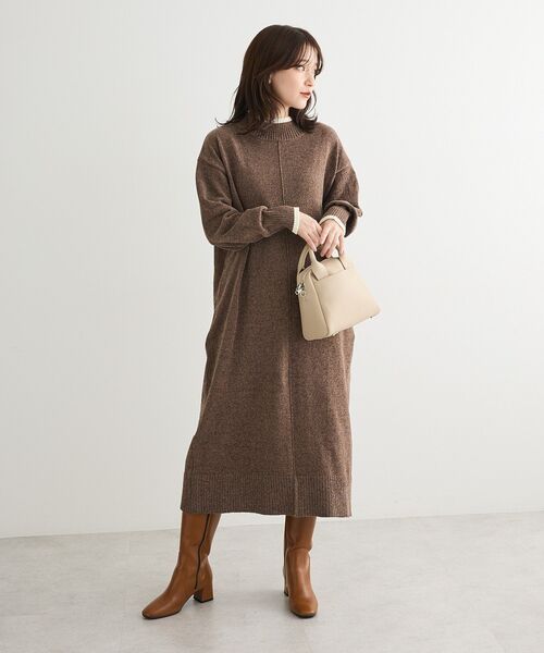 ブラウン オーバーサイズ ニットワンピース Green Parks（グリーンパークス） 「chocol raffine robe」ニット