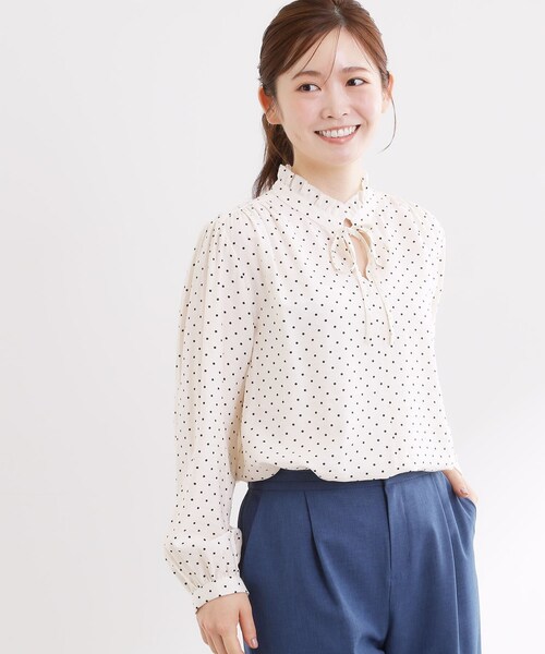 ブラウス シャツ 「セットアップ可」ドット柄ワッシャーブラウス レディースの画像