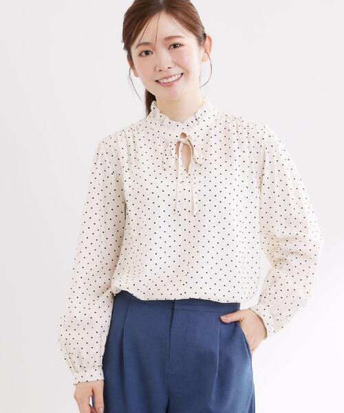 ブラウス シャツ 「セットアップ可」ドット柄ワッシャーブラウス レディースの画像