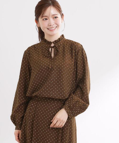 ブラウス シャツ 「セットアップ可」ドット柄ワッシャーブラウス レディースの画像