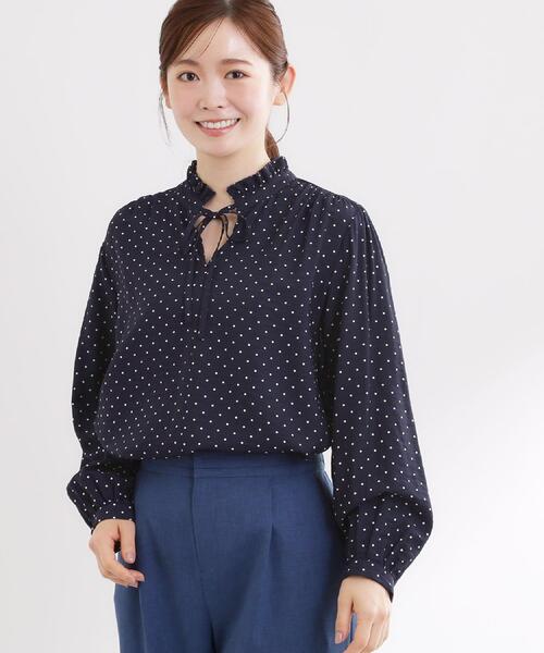 ブラウス シャツ 「セットアップ可」ドット柄ワッシャーブラウス レディースの画像