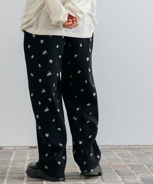 CREDONA（クレドナ） パンツ FLOWER EMBROIDERY KNIT PANTS/フラワー