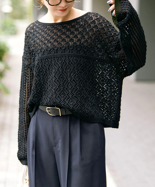 spick&span / 透かし編みボートネックニット Spick＆Span（スピック アンド スパン） ニット セーター 「WEB限定