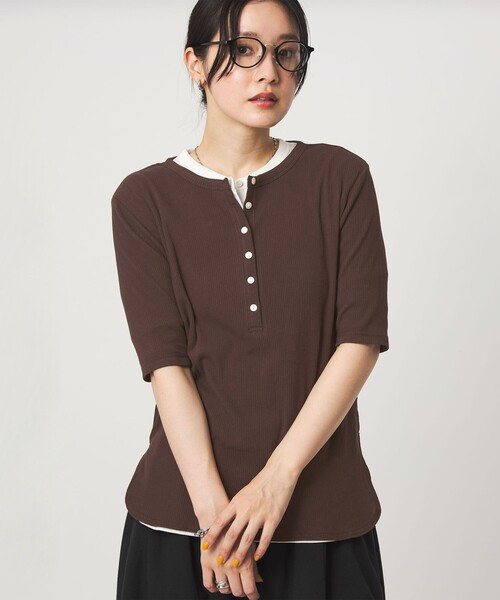 ヘンリーネック tシャツ 半袖 「WEB限定」「at ease」シアーテレコ ヘンリーネック ショートスリーブ カットソー レディース | green label relaxing | 04