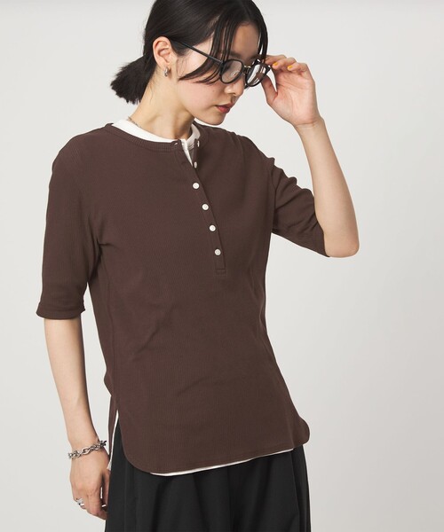 ヘンリーネック tシャツ 半袖 「WEB限定」「at ease」シアーテレコ ヘンリーネック ショートスリーブ カットソー レディース | green label relaxing | 05