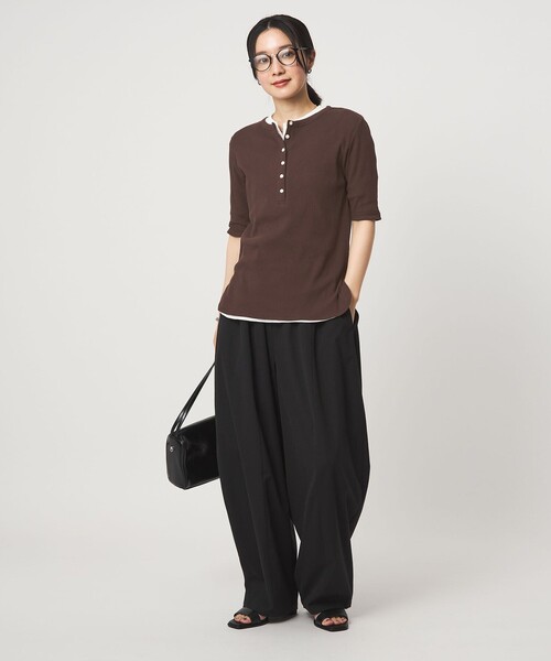 ヘンリーネック tシャツ 半袖 「WEB限定」「at ease」シアーテレコ ヘンリーネック ショートスリーブ カットソー レディース | green label relaxing | 06