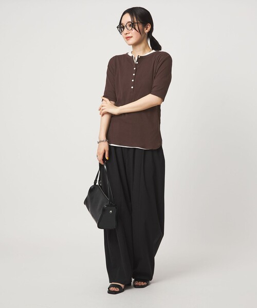 ヘンリーネック tシャツ 半袖 「WEB限定」「at ease」シアーテレコ ヘンリーネック ショートスリーブ カットソー レディース | green label relaxing | 07