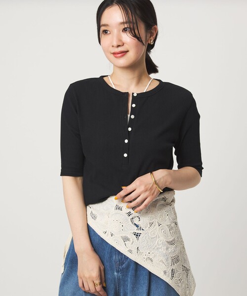ヘンリーネック tシャツ 半袖 「WEB限定」「at ease」シアーテレコ ヘンリーネック ショートスリーブ カットソー レディース | green label relaxing | 09