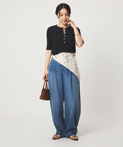 ヘンリーネック tシャツ 半袖 「WEB限定」「at ease」シアーテレコ ヘンリーネック ショートスリーブ カットソー レディース | green label relaxing | 11