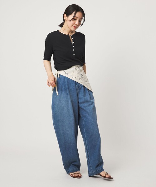 ヘンリーネック tシャツ 半袖 「WEB限定」「at ease」シアーテレコ ヘンリーネック ショートスリーブ カットソー レディース | green label relaxing | 12