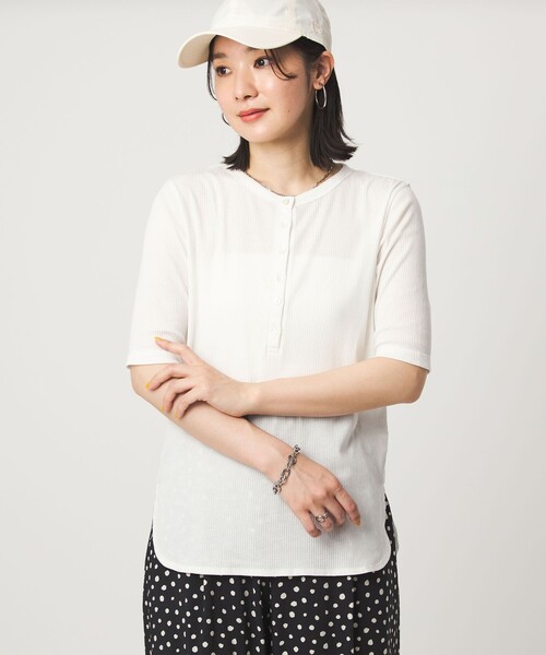 ヘンリーネック tシャツ 半袖 「WEB限定」「at ease」シアーテレコ ヘンリーネック ショートスリーブ カットソー レディース | green label relaxing | 13