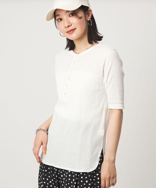 ヘンリーネック tシャツ 半袖 「WEB限定」「at ease」シアーテレコ ヘンリーネック ショートスリーブ カットソー レディース | green label relaxing | 14