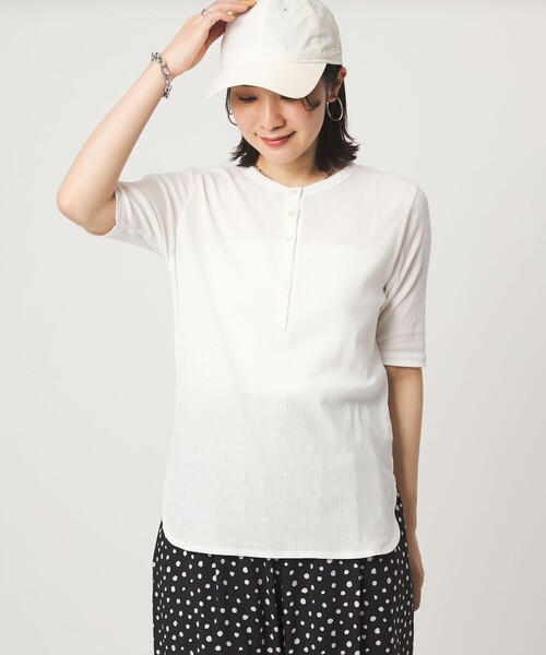 ヘンリーネック tシャツ 半袖 「WEB限定」「at ease」シアーテレコ ヘンリーネック ショートスリーブ カットソー レディース | green label relaxing | 15