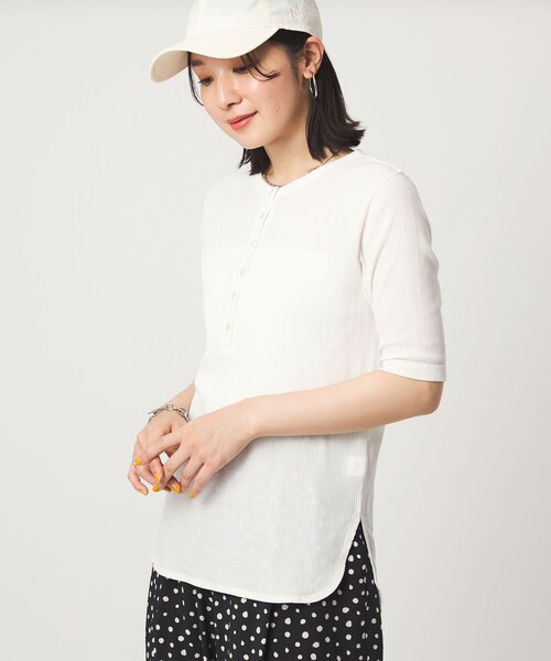 ヘンリーネック tシャツ 半袖 「WEB限定」「at ease」シアーテレコ ヘンリーネック ショートスリーブ カットソー レディース | green label relaxing | 16