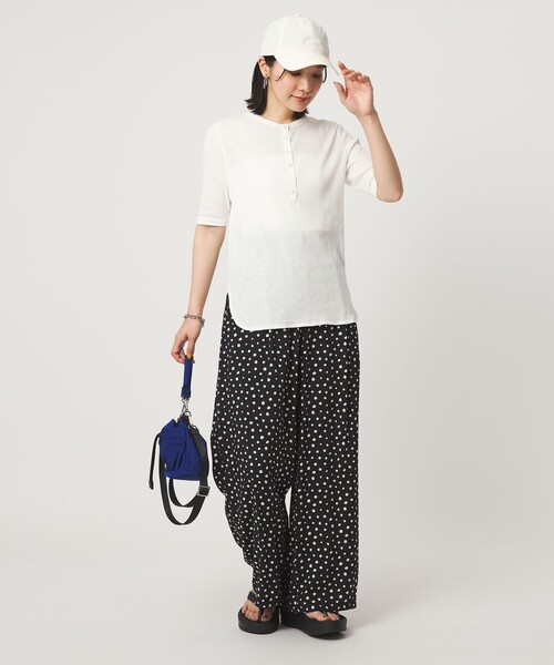 ヘンリーネック tシャツ 半袖 「WEB限定」「at ease」シアーテレコ ヘンリーネック ショートスリーブ カットソー レディース | green label relaxing | 17